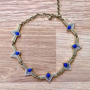 Art Deco J. Crew brass and blue necklace - 14 in to 20in - classy!